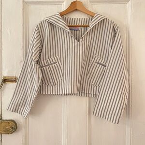 Vintage SantaCruz Striped Sailor Collar Cropped Top - White & Navy in S
